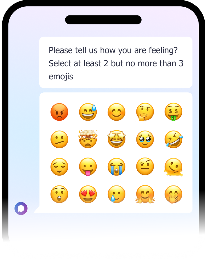 Emoji reactions survey question format on mobile