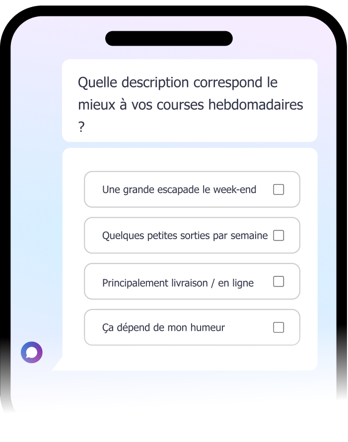 Format de question à choix multiples sur mobile