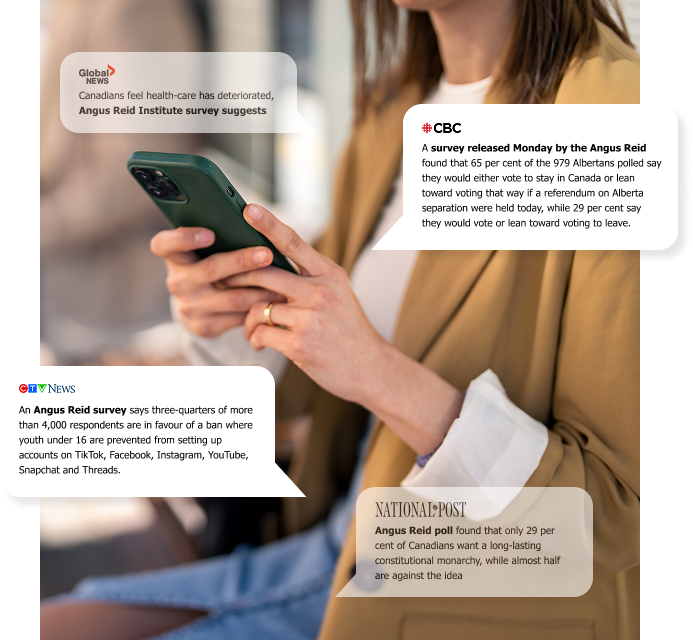 News snippets displayed over a mobile phone image