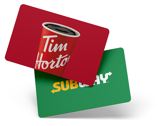 Tim Hortons and Subway gift cards available through the Angus Reid Forum rewards program